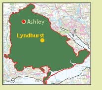 Approx location of Ashley Walk within the New Forest National Park