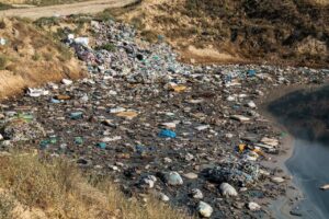 Garbage thrown out in the river 